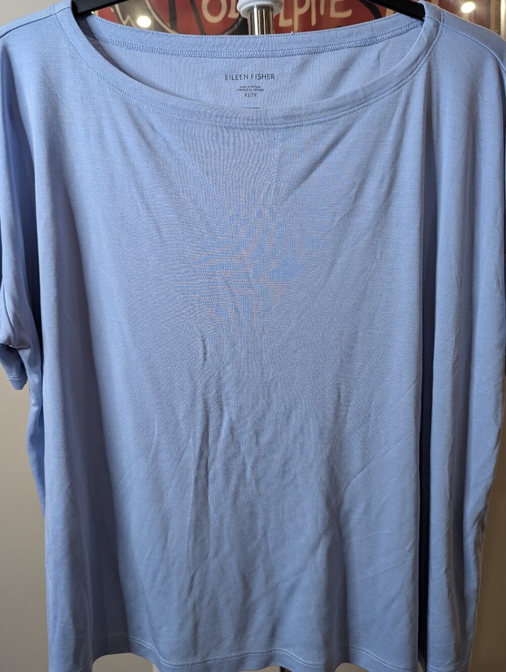 Eileen Fisher Size XS Periwinkle Blue 100% Tencel Lyocell Boxy Boatneck Top